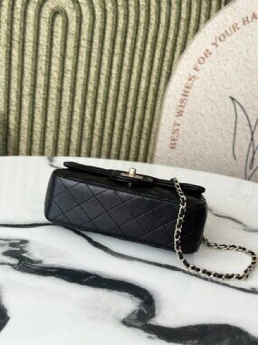 CHANEL Lambskin Mini Flap Gold Ball Crossbody Bag Black
